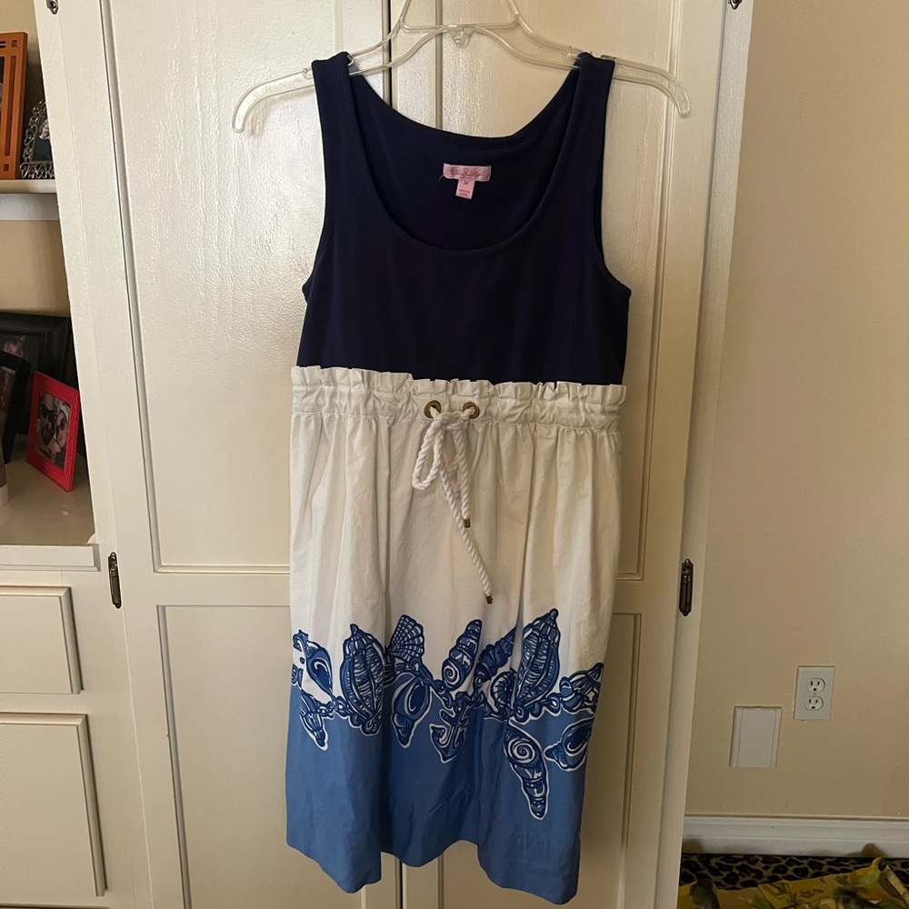 Lilly Pulitzer Nautical Seashell Print Rope Waist Tie Dress S